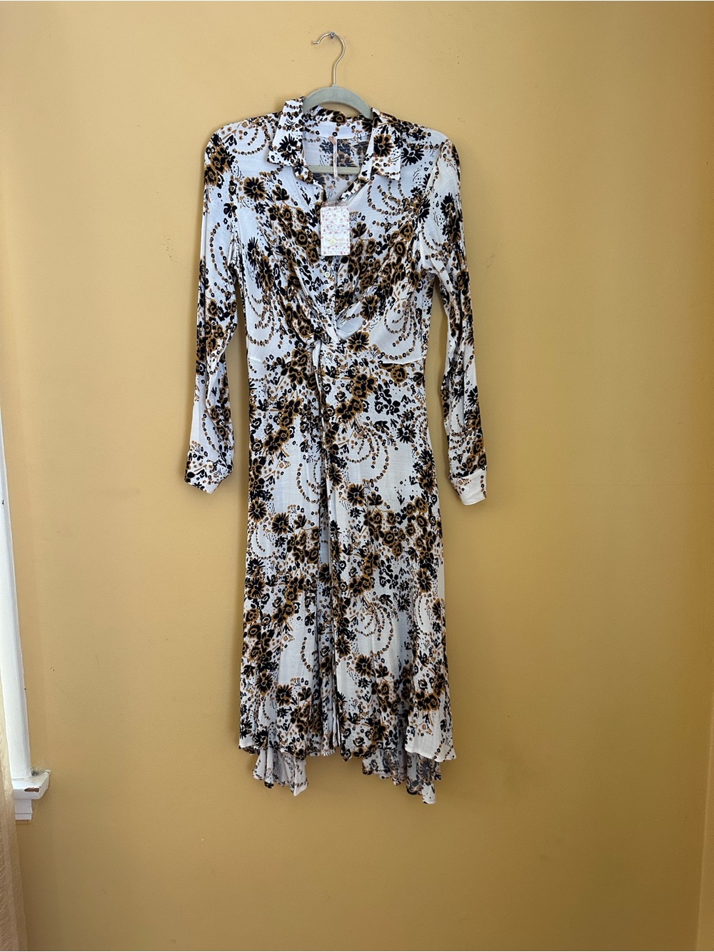 Free People White Floral Print Long Sleeve Dress